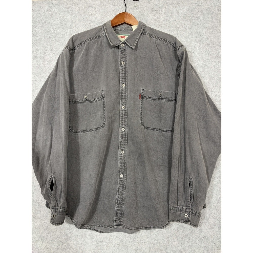 Vintage 90s Levi's Black Denim Shirt Men's 2XL Made Korea 100% Cotton Button Up